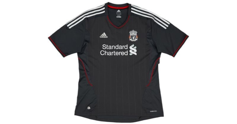 liverpool 2011-12 adidas away shirt in black with silver details